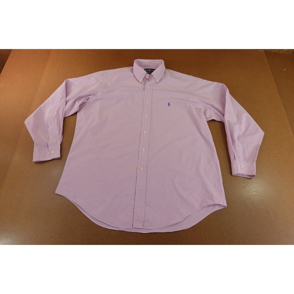 Ralph Lauren‎ Mens Size 16.5 34/35 Lilac Check Yarmouth Long Sleeve Dress Shirt